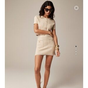 NWT J.Crew Sweater Mini Skirt with Crochet Trim Beige XL